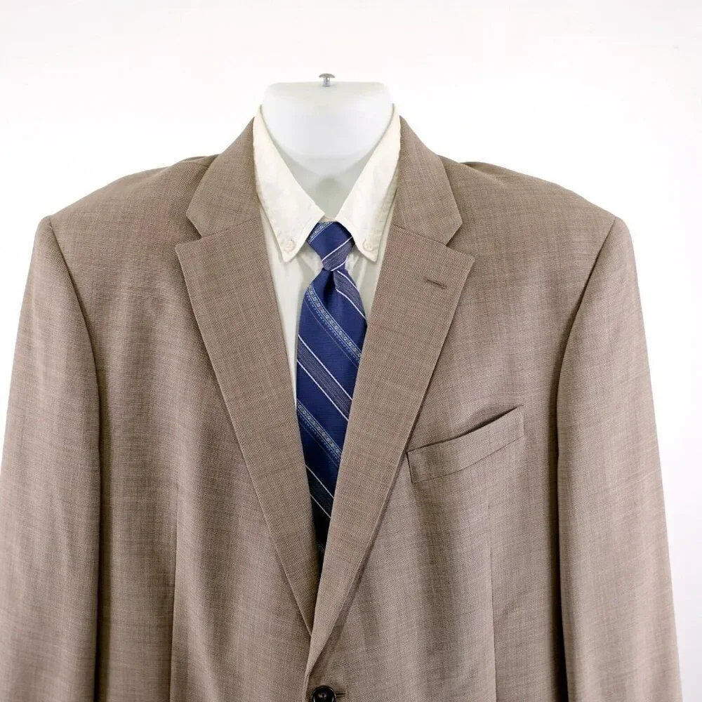 Tommy Hilfiger Brown Tan Sharkskin Wool 44R 2 Button Blazer